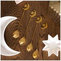 KDMD Set of 4 Gold Star & Moon Teaspoons - Elegant Celestial Tea Spoons