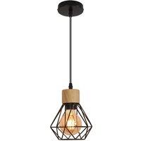 Goeco Pendant Light Industrial Retro Chandelier Shade Vintage Metal & Wood in Black