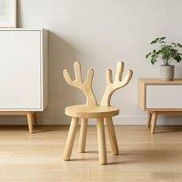 Ventryn Solid Wood Animal Shaped Low Stool for Shoe Changing in Natural