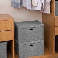 SPETLEK 3x Foldable Fabric Storage Boxes with Lid 45x30x30cm for Clothes in Grey | Size: 45 x 30 x 30 cm
