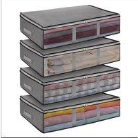 SPETLEK 4 Pack Foldable Under-Bed Storage Boxes with Lid Fabric in Grey
