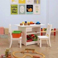 Nordara Wooden Kids Table & Chairs Set with Storage for Nursery/Bedroom in White