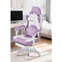 Living and Home Gaming Chair with Footrest & Massage Lumbar Cushion in Purple
