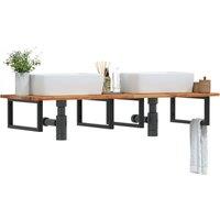 Berkfield Home Basin Shelf Wall Mounted Steel & Solid Wood Acacia in Brown