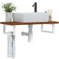 Berkfield Home Basin Shelf Wall Mounted Steel & Solid Wood Oak in Brown