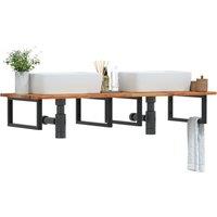 Berkfield Home Basin Shelf Wall Mounted Steel & Solid Wood Acacia in Brown