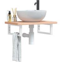 Berkfield Home Basin Shelf Wall Mounted Steel & Solid Wood Beech in Brown