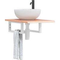 Berkfield Home Basin Shelf Wall Mounted Steel & Solid Wood Oak in Brown