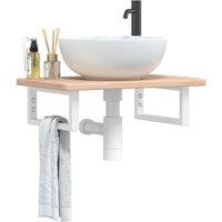 Berkfield Home Basin Shelf Wall Mounted Steel & Solid Wood Oak in Brown