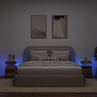 Berkfield Home Bedside Cabinets with LED 2 pcs Old Wood 35x39x55 cm Engineered Wood in Brown | Size: 35 x 39 x 55 cm