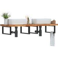 Berkfield Home Basin Shelf Wall Mounted Steel & Solid Wood Acacia in Brown