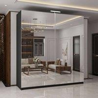 MN Furniture Full Mirror 200cm Sliding Doors Wardrobe with LED Lighting in Black