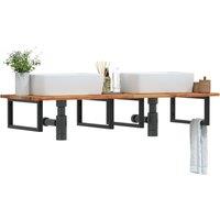 Berkfield Home Basin Shelf Wall Mounted Steel & Solid Wood Acacia in Brown