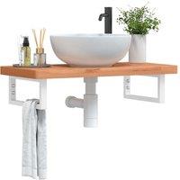 Berkfield Home Basin Shelf Wall Mounted Steel & Solid Wood Beech in Brown