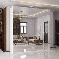 MN Furniture Full Mirror 200cm Sliding Doors Wardrobe with LED Lighting in White