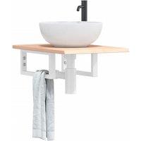 Berkfield Home Basin Shelf Wall Mounted Steel & Solid Wood Oak in Brown
