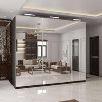 MN Furniture Full Mirror 250cm Sliding Doors Wardrobe with LED Lighting in Black