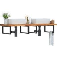 Berkfield Home Basin Shelf Wall Mounted Steel & Solid Wood Acacia in Brown