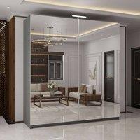 MN Furniture Full Mirror 200cm Sliding Doors Wardrobe with LED Lighting in Grey