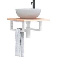 Berkfield Home Basin Shelf Wall Mounted Steel & Solid Wood Oak in Brown