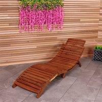 Charles Bentley Large Folding Curved Reclining Wood Sun Lounger Patio Sunbed in Brown