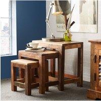IH Design Jeilyn Reclaimed Boat Nests of 3 Stools for Living Room & Dining Room in Brown