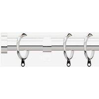 New Edge Blinds Polished Chrome 28mm Stud Fixed Length Metal Curtain Pole in Metallic Silver | Size: 420 cm