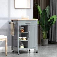 HOMCOM Compact Kitchen Trolley Utility Cart on Wheels with Open Shelf Drawer in Grey