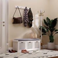 HOMCOM 3 Door Shoe Storage Bench with Cushion Seat Slatted Door Elevated Base in Grey