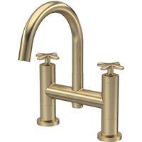 Balterley Connect Bath Filler Tap High Curved Spout Waterfall Flow Brushed Brass in Metallics
