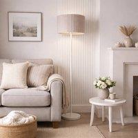 CGC Lighting Lena Off-White Straight Floor Lamp With Large Allegra Lampshade in Beige