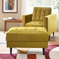 FurnitureboxUK Jade Velvet Chesterfield Footstool in Mustard