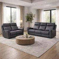Aspire Rivington Real Leather Power Recliner 3+2 Sofa Set with USB Charging in Charcoal
