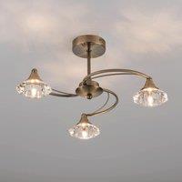 Harper Living 3 Light Semi Flush Ceiling Light Antique Brass Finish Clear Glass Shades in Bronze