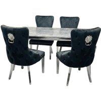 HOME LUXE INTERIOR Sofia 1.2m Grey Marble Table & 4 Victoria Black Lion Silver Chairs