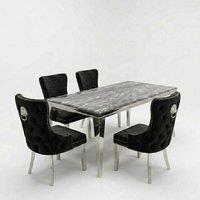 HOME LUXE INTERIOR Sofia 1.5m Grey Marble Dining Table & 4 Victoria Black Silver Chairs