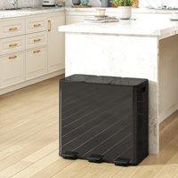 HOMCOM 3 x 20L Triple Kitchen Bin Pedal Bin for Recycling & Waste, Black | Size: Large