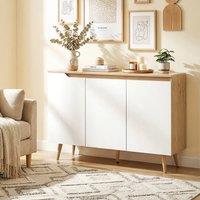 HOMCOM Sideboard Storage Cabinet with 5 Rubberwood Legs, White & Oak