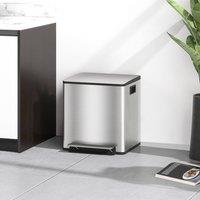 HOMCOM 2 x 15L Double Kitchen Bin, Pedal Bin Soft-Close Lid, Silver Tone