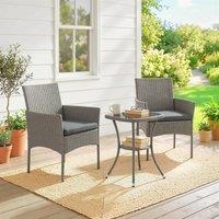 OUTSUNNY 3 Piece Rattan Bistro Set with 2 Tier Glass-Top Table, Chairs in Dark Grey