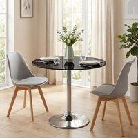 HOMCOM Round Bar Table, Dining Table with Tempered Glass Top & Steel Frame in Black | Size: 80 cm x 80 cm