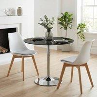 HOMCOM Round Bar Table, Dining Table with Tempered Glass Top & Steel Frame in Black