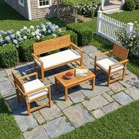 OUTSUNNY 4 Seater Wooden Garden Furniture Set with Loveseat, Chairs, Table in Cream | Size: 120 cm