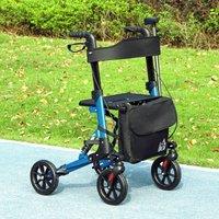 HOMCOM Folding Rollator Walker with Seat, Backrest, Bag, 4 Wheels in Blue