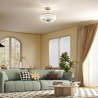 HOMCOM Semi Flush Mount Modern Crystal Chandelier Ceiling Light, Silver Tone