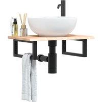 Berkfield Home Basin Shelf Wall Mounted Steel & Solid Wood Oak in Brown