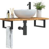 Berkfield Home Basin Shelf Wall Mounted Steel & Solid Wood Oak in Brown