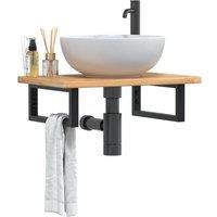 Berkfield Home Basin Shelf Wall Mounted Steel & Solid Wood Oak in Brown