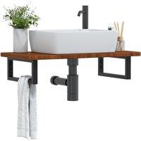 Berkfield Home Basin Shelf Wall Mounted Steel & Solid Wood Oak in Brown