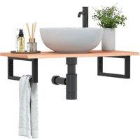 Berkfield Home Basin Shelf Wall Mounted Steel & Solid Wood Oak in Brown